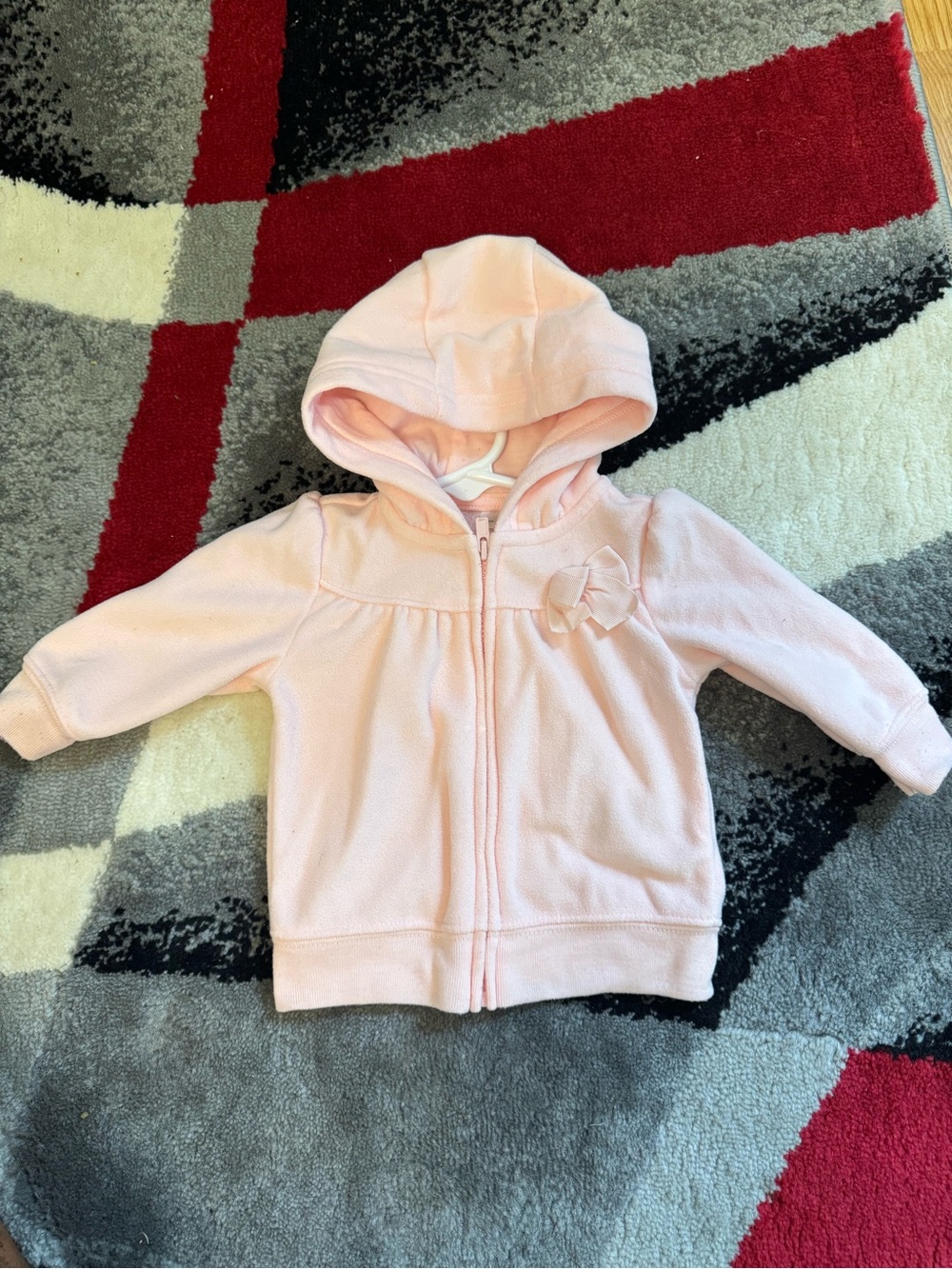 Simple Light Pink Hooded Sweatshirt with Bow Accent